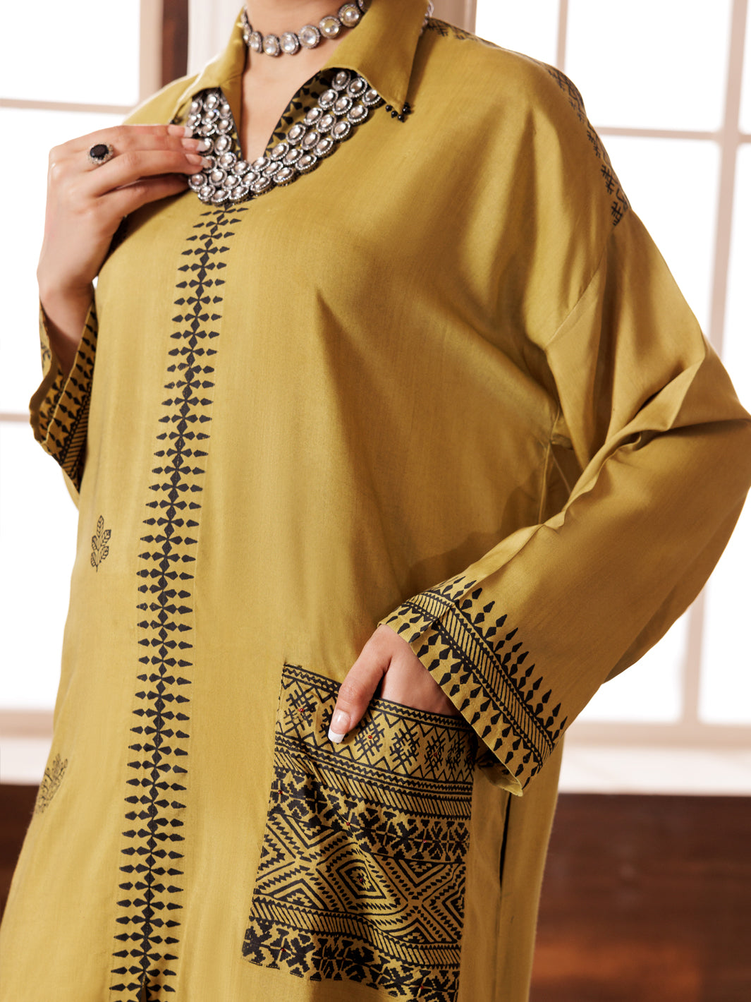 Mehndi Green Maple Silk Tunic - AL-LK-1005