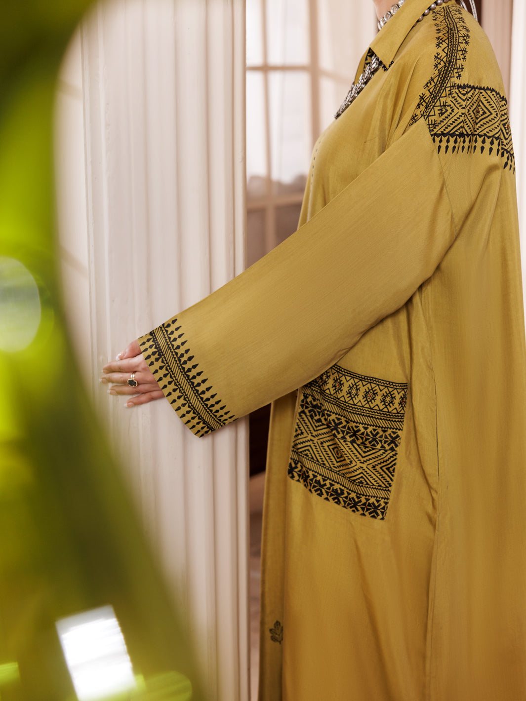 Mehndi Green Maple Silk Tunic - AL-LK-1005