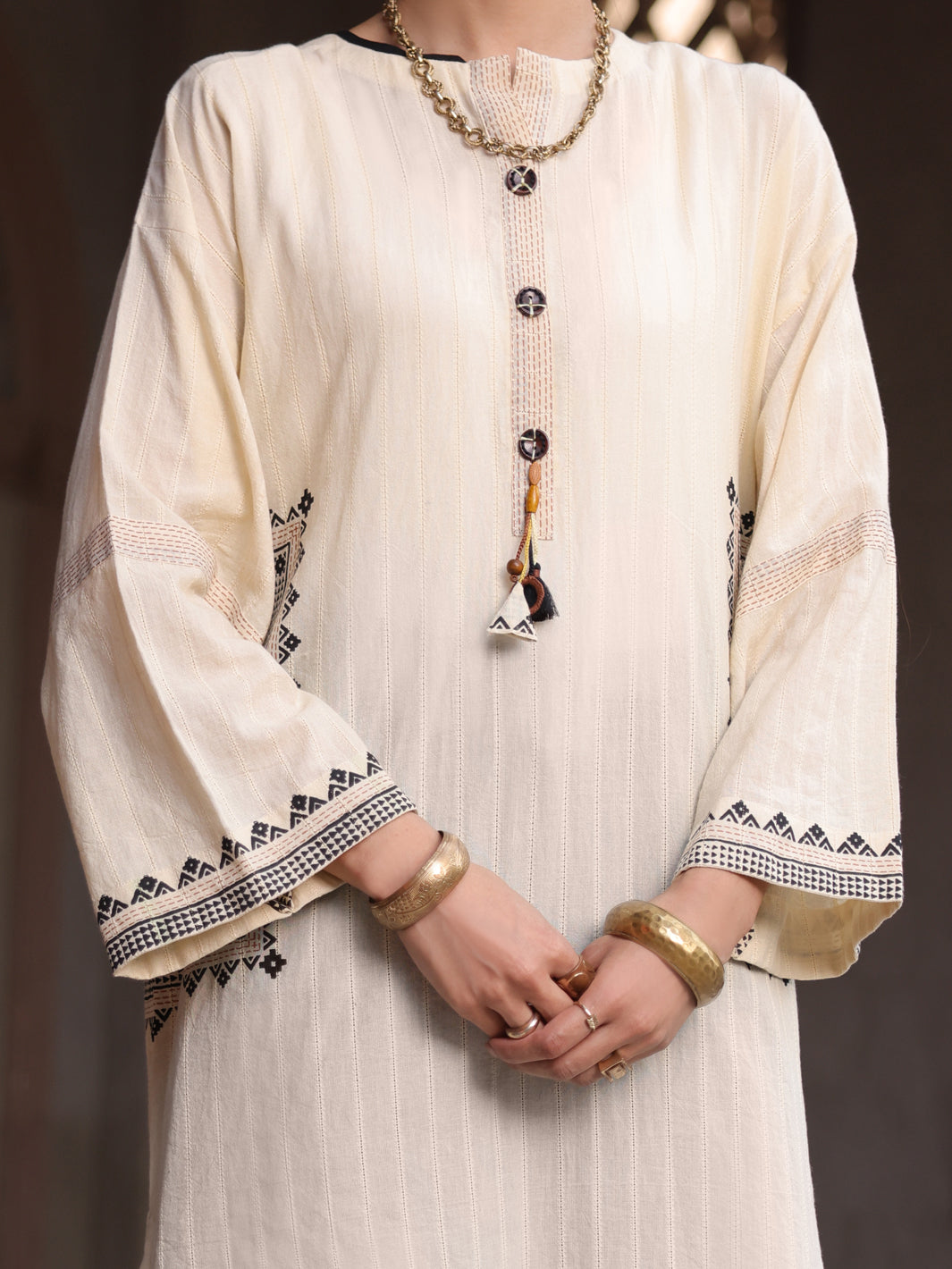 Off White Dobby Tunic - AL-LK-910