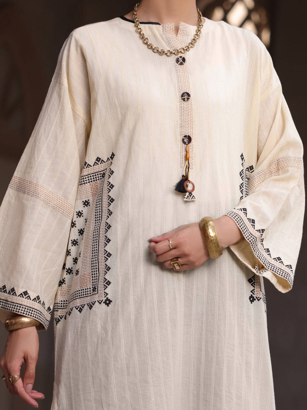 Off White Dobby Tunic - AL-LK-910