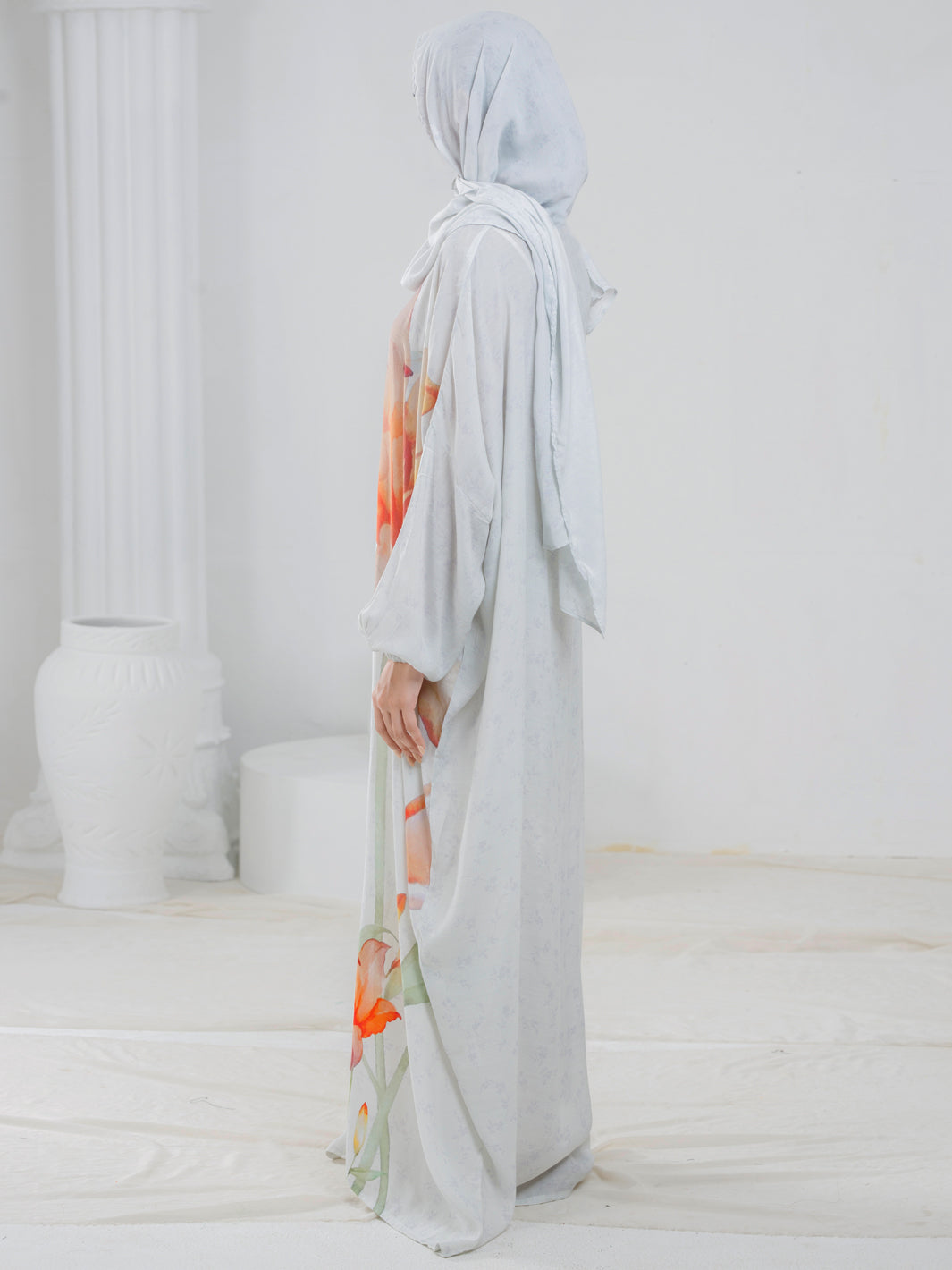 Cream Digital Viscose Salah Robe - AL-LK-945