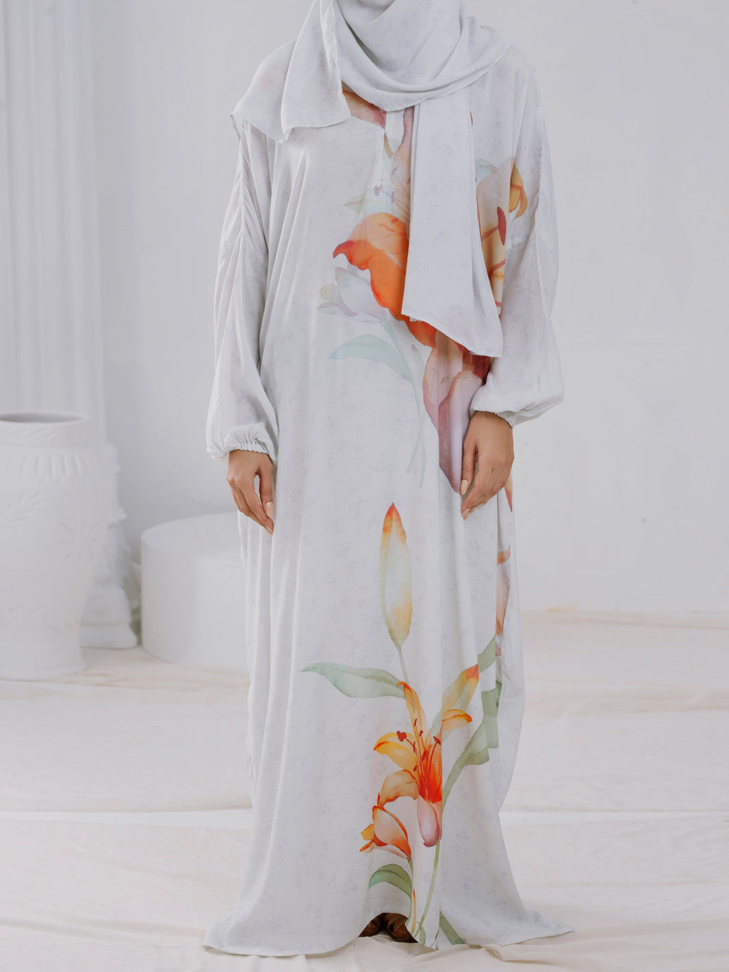 Cream Digital Viscose Salah Robe - AL-LK-945