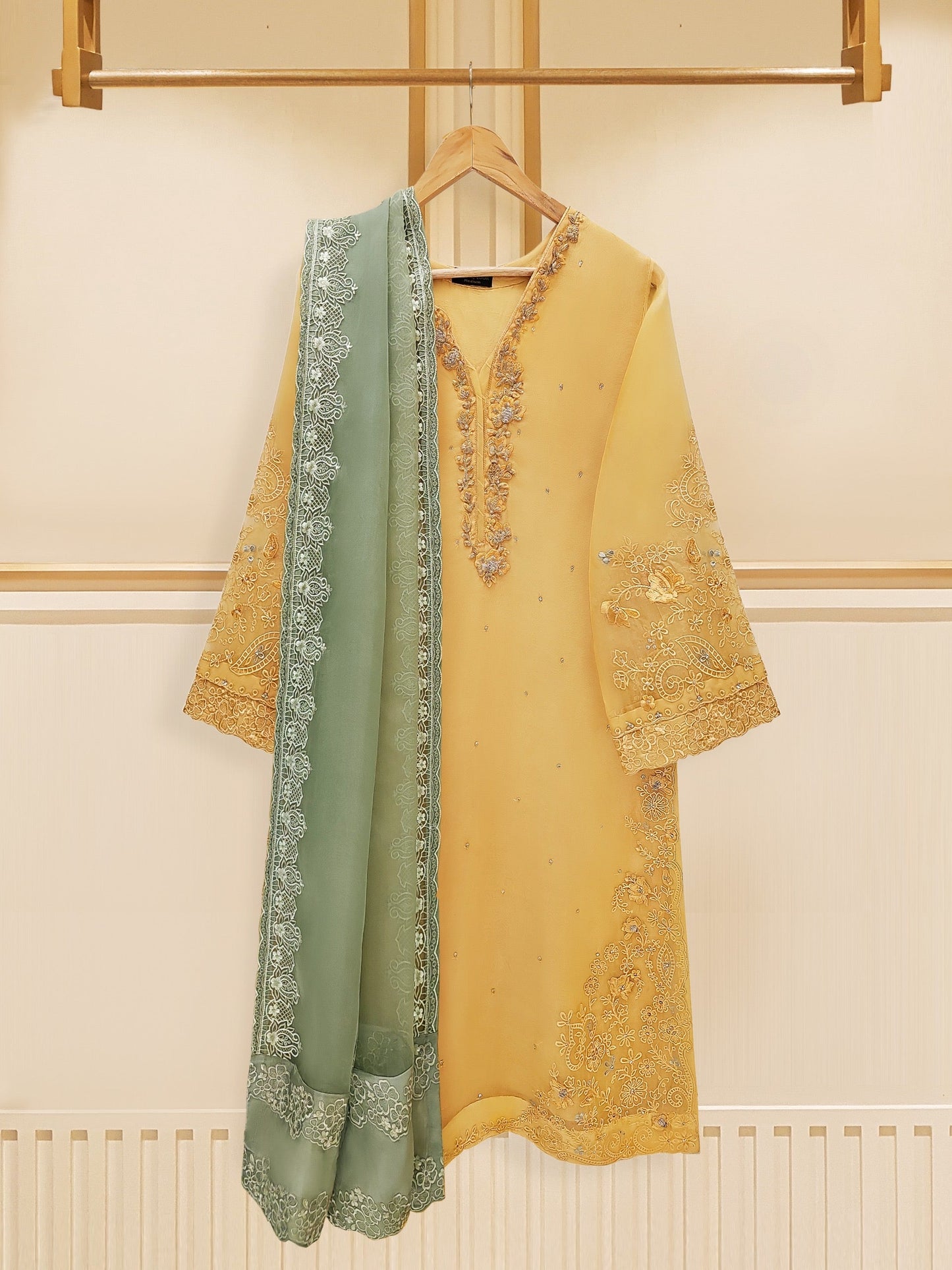 3 Piece - Pure Organza Embroidered Suit S109309