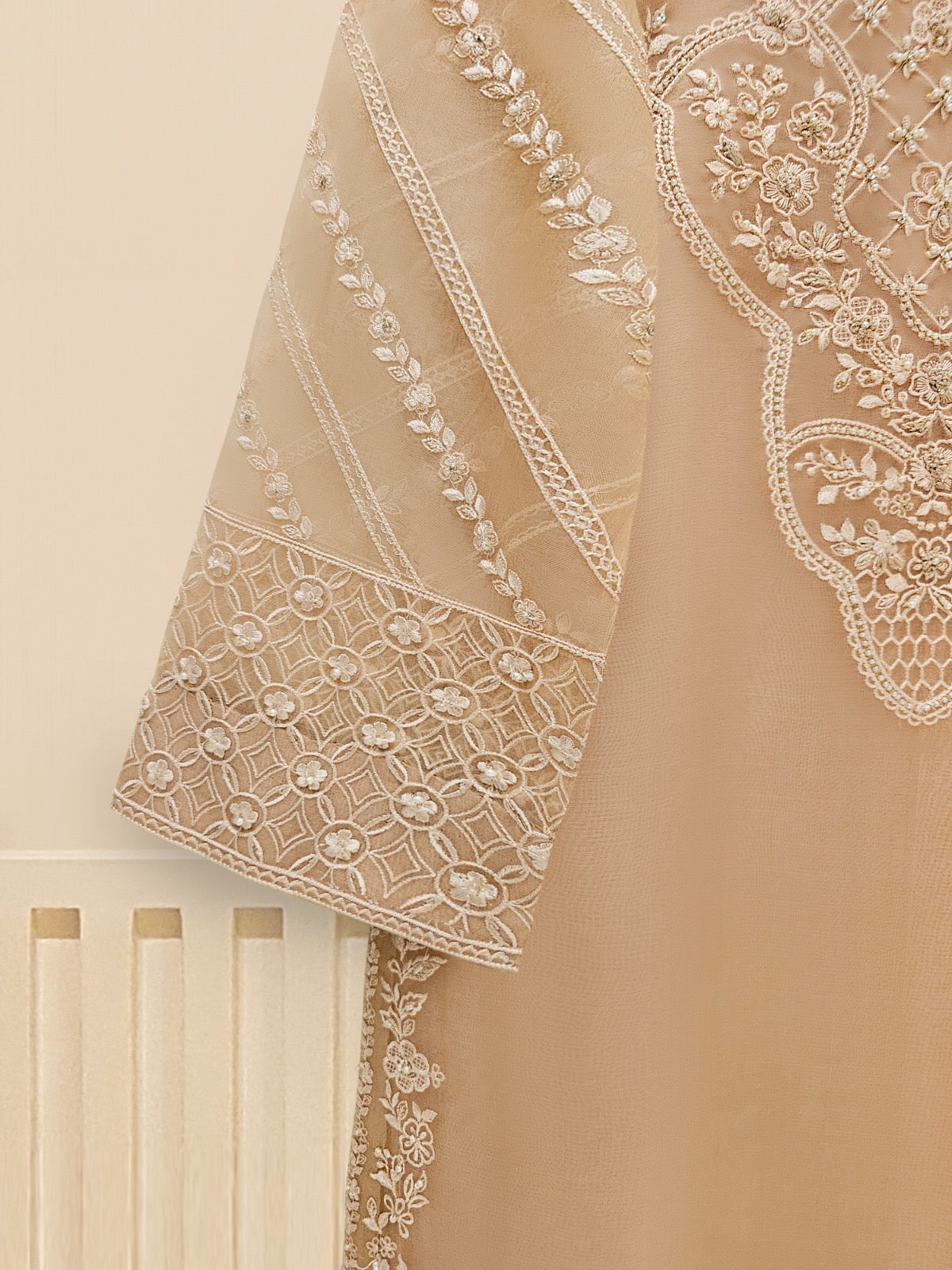 3 Piece - Pure Organza Embroidered Suit S109395