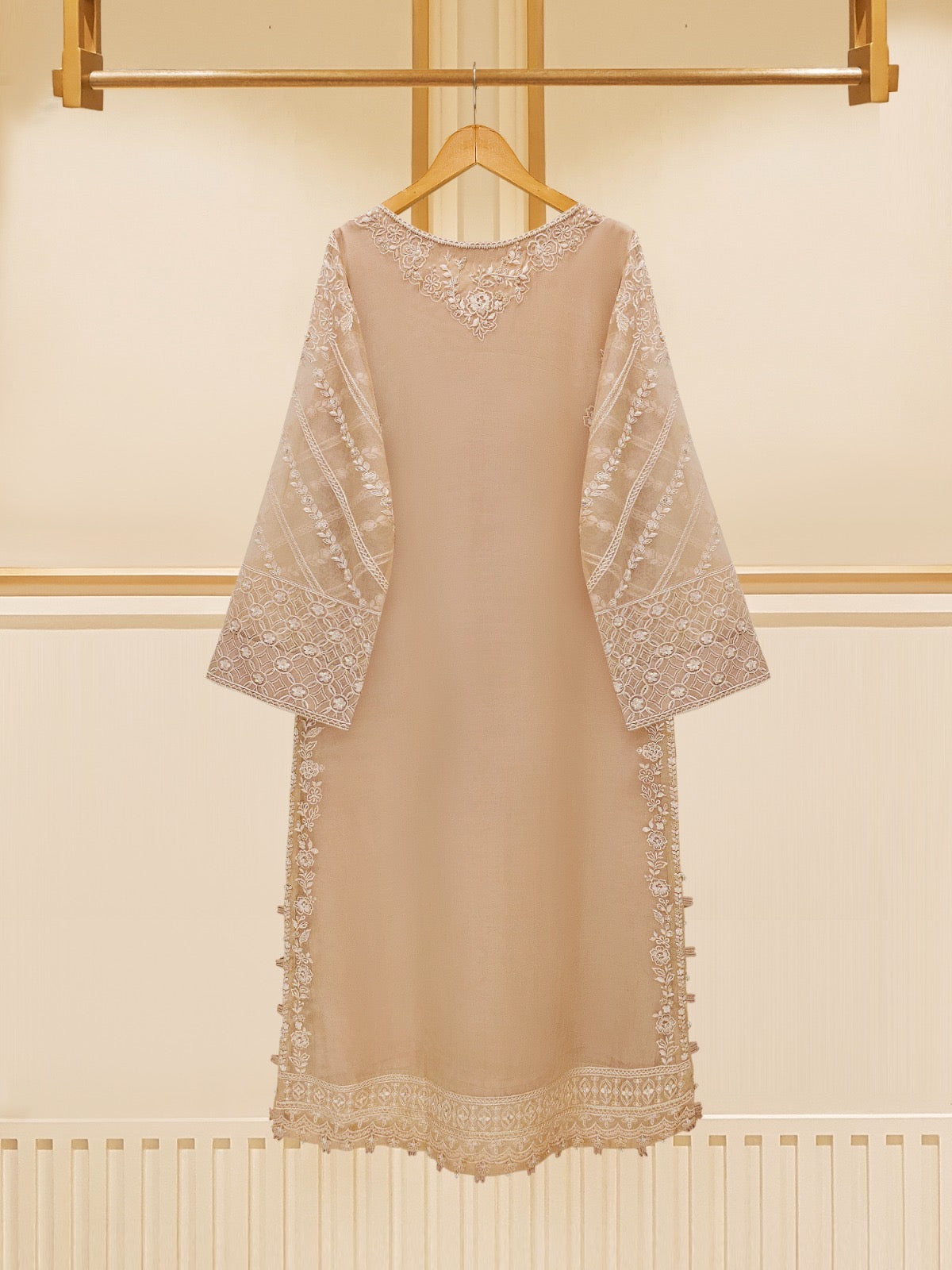 3 Piece - Pure Organza Embroidered Suit S109395