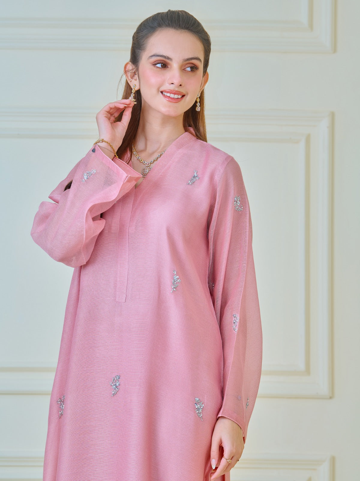 2 Piece - Pure Cotton Net Embroidered Suit S109987