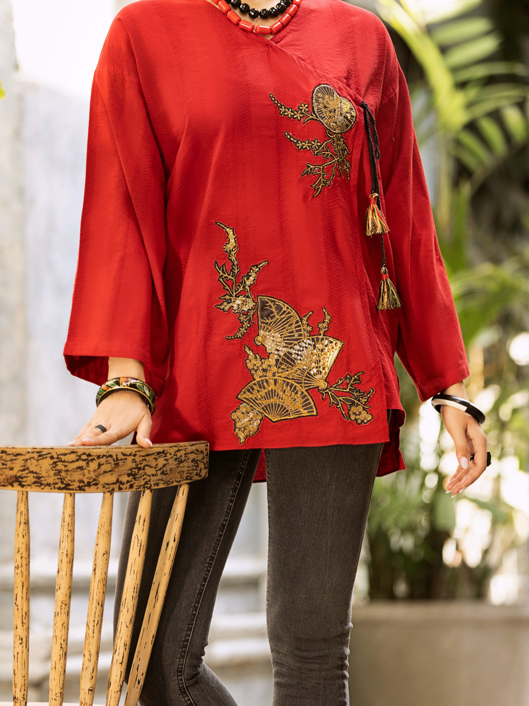 Red Jacquard Tunic - AL-LK-894