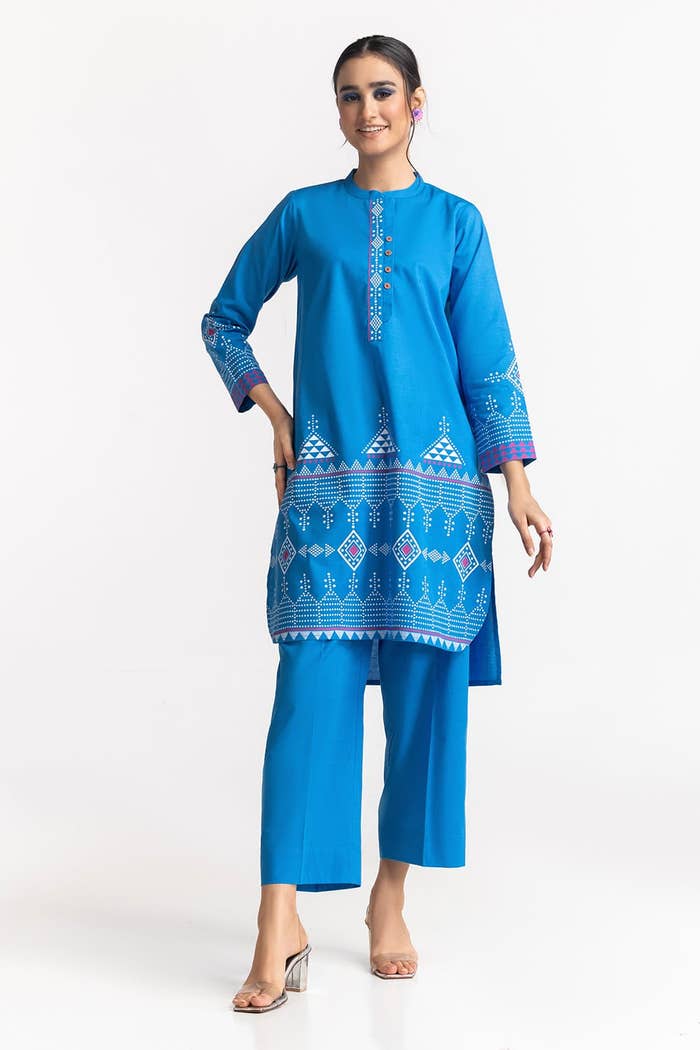 Chambray Block Printed Co-Ord Set KST-43018