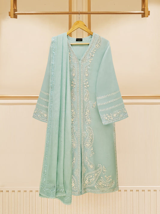 3 Piece - Pure Cotton Net Embroidered Suit S109445