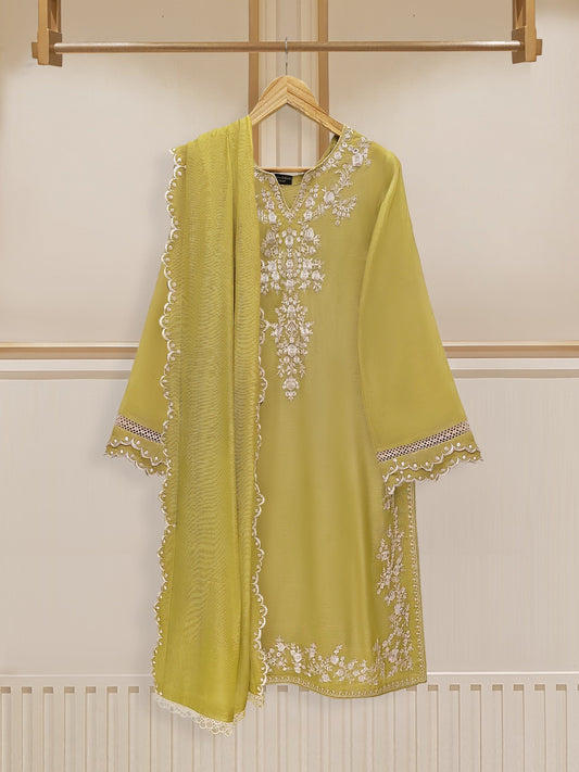 3 Piece - Pure Cotton Net Embroidered Suit S109715