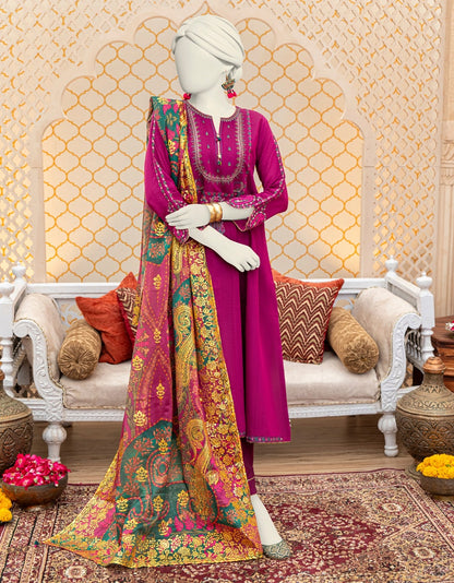 PURPLE POLY-COTTON 3PC STITCHED | JJPW-W-JW-23-1867