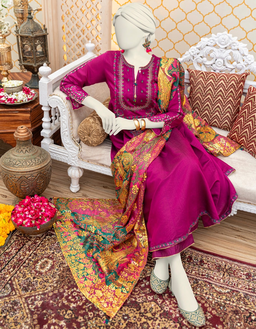 PURPLE POLY-COTTON 3PC STITCHED | JJPW-W-JW-23-1867
