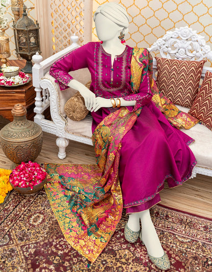 PURPLE POLY-COTTON 3PC STITCHED | JJPW-W-JW-23-1867