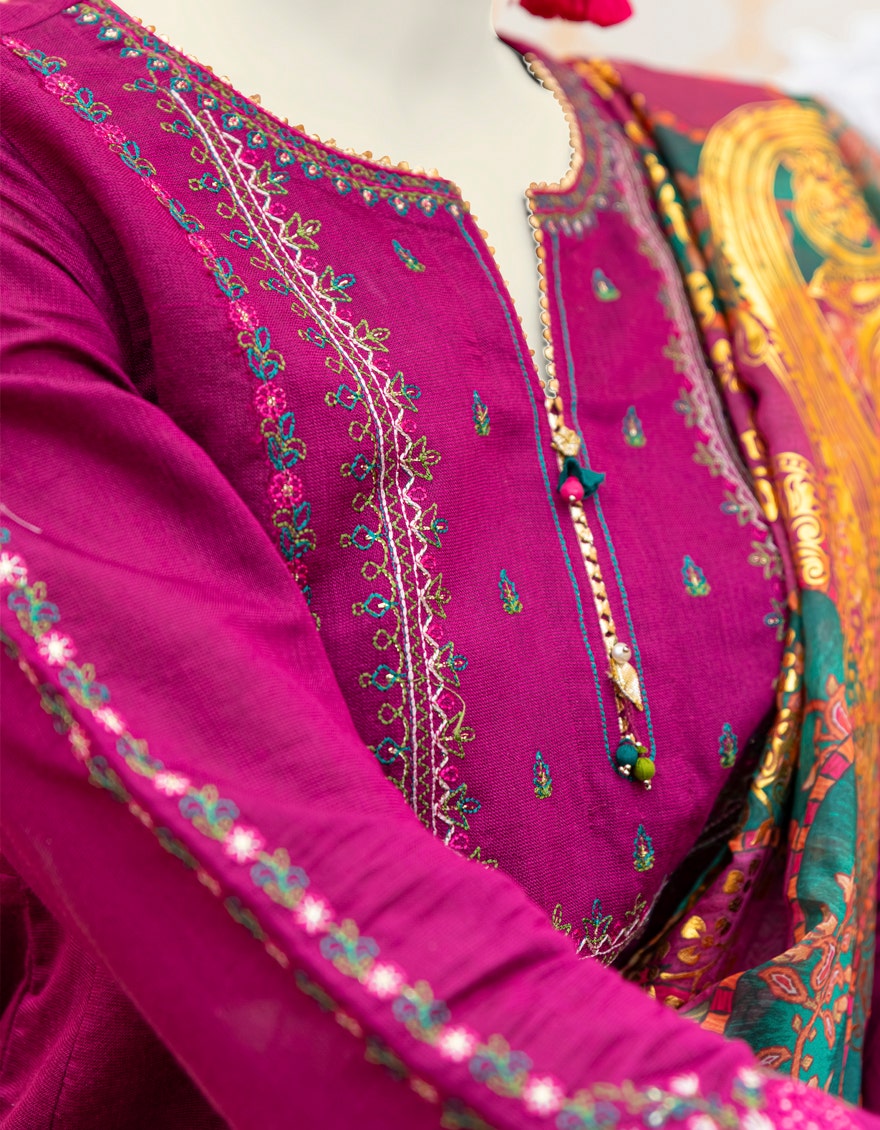 PURPLE POLY-COTTON 3PC STITCHED | JJPW-W-JW-23-1867
