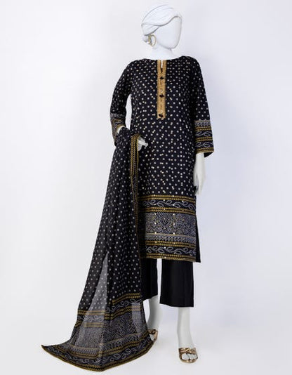 Junaid Jamshed - BLACK LAWN 3PC STITCHED | JLAWN-S-24-067