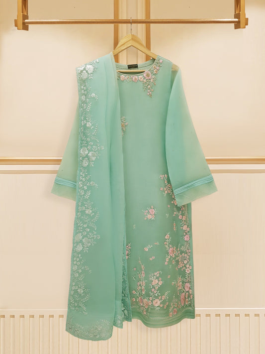 3 Piece - Pure Organza Embroidered Suit S109112