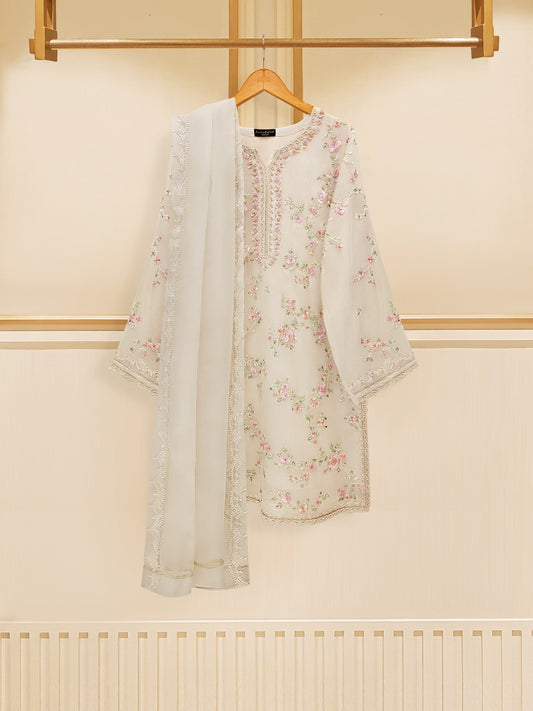 3 Piece - Pure Cotton Net Embroidered Suit S109517