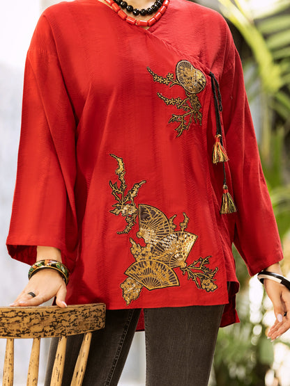Red Jacquard Tunic - AL-LK-894