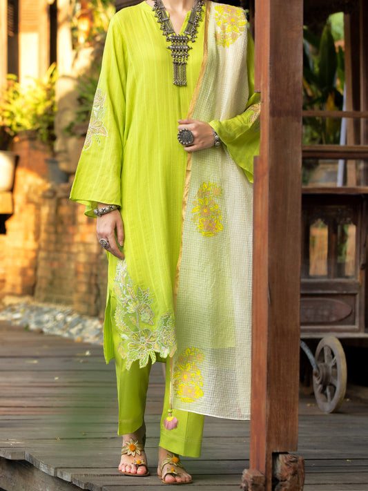 Lime Green Dobby 2 Piece Stitched - ALP-2PS-LKS-1829