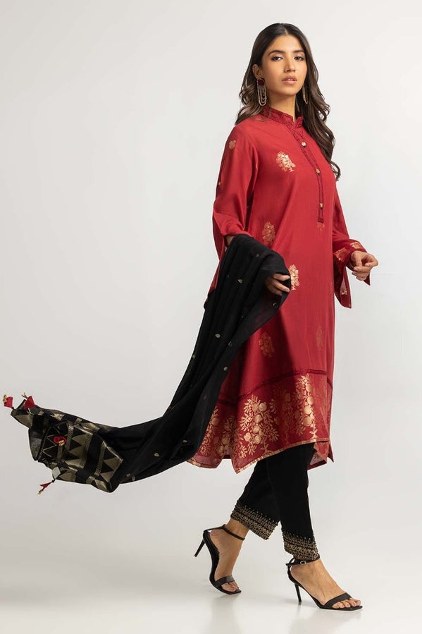 Gul Ahmed - Dyed Jacquard Embroidered Shirt With Dupatta IPS-24-87