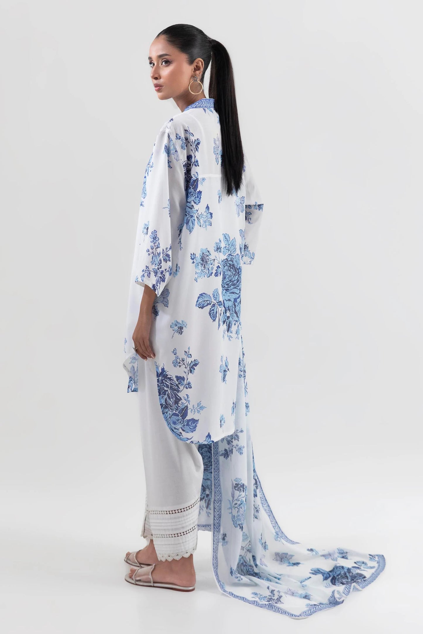 Ivory Ensemble with Soothing Azure Floral Prints