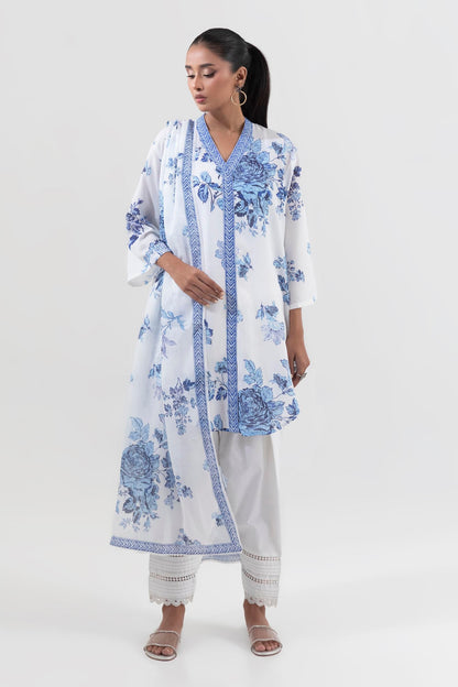 Ivory Ensemble with Soothing Azure Floral Prints